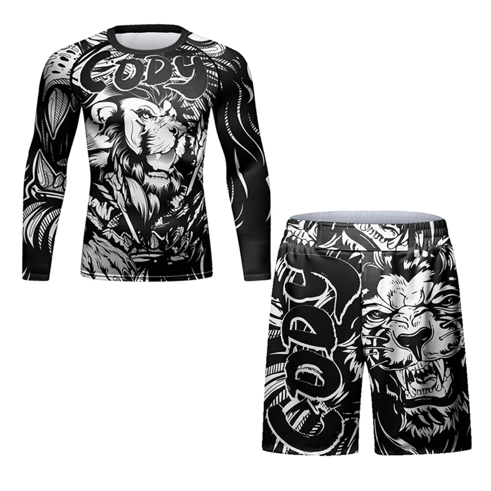 Bjj Kimono Jiu Jitsu T-shirt Men MMA Compression Clothing Fighting Rashguard Set Muay Thai Shorts Gym Gi Kickboxing Jerseys Suit images - 6