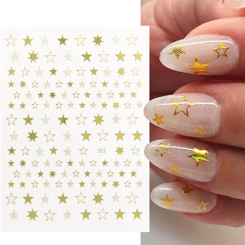 

1 Sheet 3D Geometry Stars Nail Art Sticker Lovely Gold Silver Rose Gold Ornaments Self-Adhesive Sliders Manicure Decoration