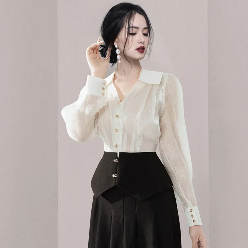 Элегантный осенний новый женский костюм 2023 топ с приталенной талией модная юбка