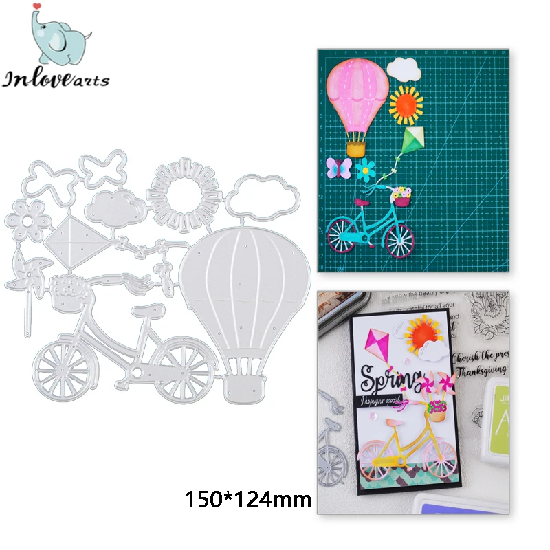 

InLoveArts Spring 2022 New Metal Cutting Dies Bike Hot Air Balloon Scrapbook Photo Album Decoration DIY Card Decor Craft Stencil