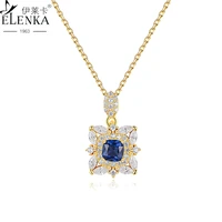 vintage sapphire pendant 925 sterling silver necklace flower zircon clavicle chain korean simple palace fine jewelry wholesale