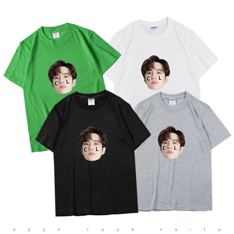 

Idols Wang Yibo Profile Picture Print Short-sleeved T-shirt Men Women Star Same Style Clothes Leisure for Fans Support
