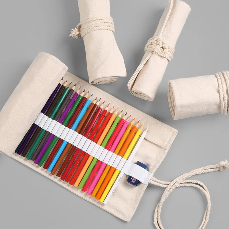 

Genuine Embryo Cloth Pen Curtain 12/24/36/48/72 Hole Sketch Color Lead Creative Roll Pen Bag Minimalist Canvas Pen Box