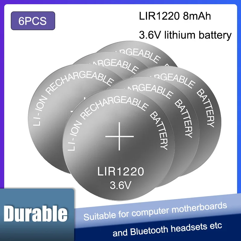

6PCS LIR1220 3.6V Rechargeable Button Batteries Can Replace the CR1220 Can Be Processed Welding Foot Laptop Battery