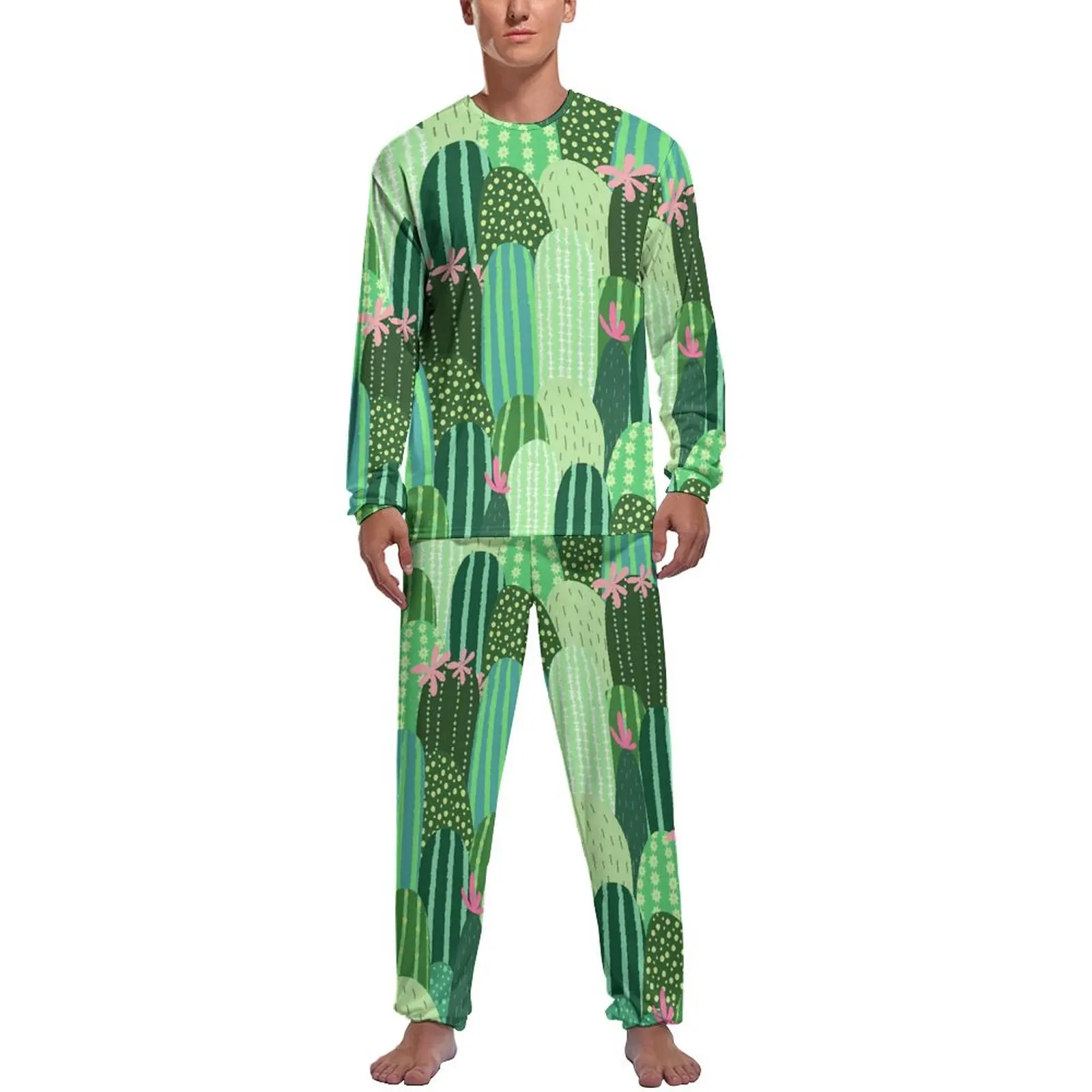 

Весенняя Пижама с забавным КАКТУСОМ, комплект из 2 предметов с розовым цветочным принтом, мужская повседневная дизайнерская Ночная сорочка с длинным рукавом