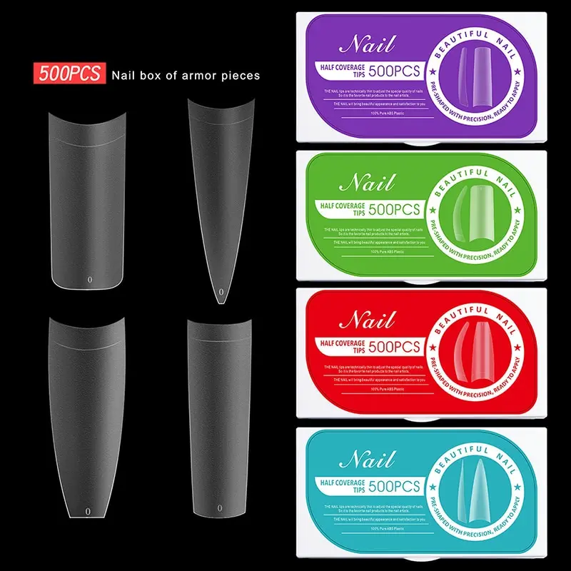 

500Pcs Ultra Thin Long Frosted ABS Stiletto Nail Tips For Nail Art Press On False Nail Half Cover UV Gel Manicure Tools