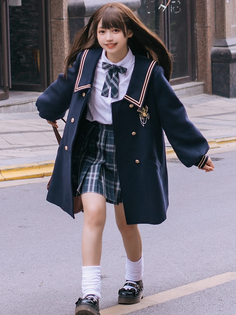 

Симпатичное двубортное шерстяное пальто JK с длинным рукавом