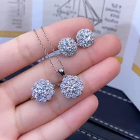 MeiBaPJ 1 Carat White Moissanite Flower Jewelry Set 925 Silver Ring Earrings Pendant 3 Pieces Suits Wedding Jewelry for Women