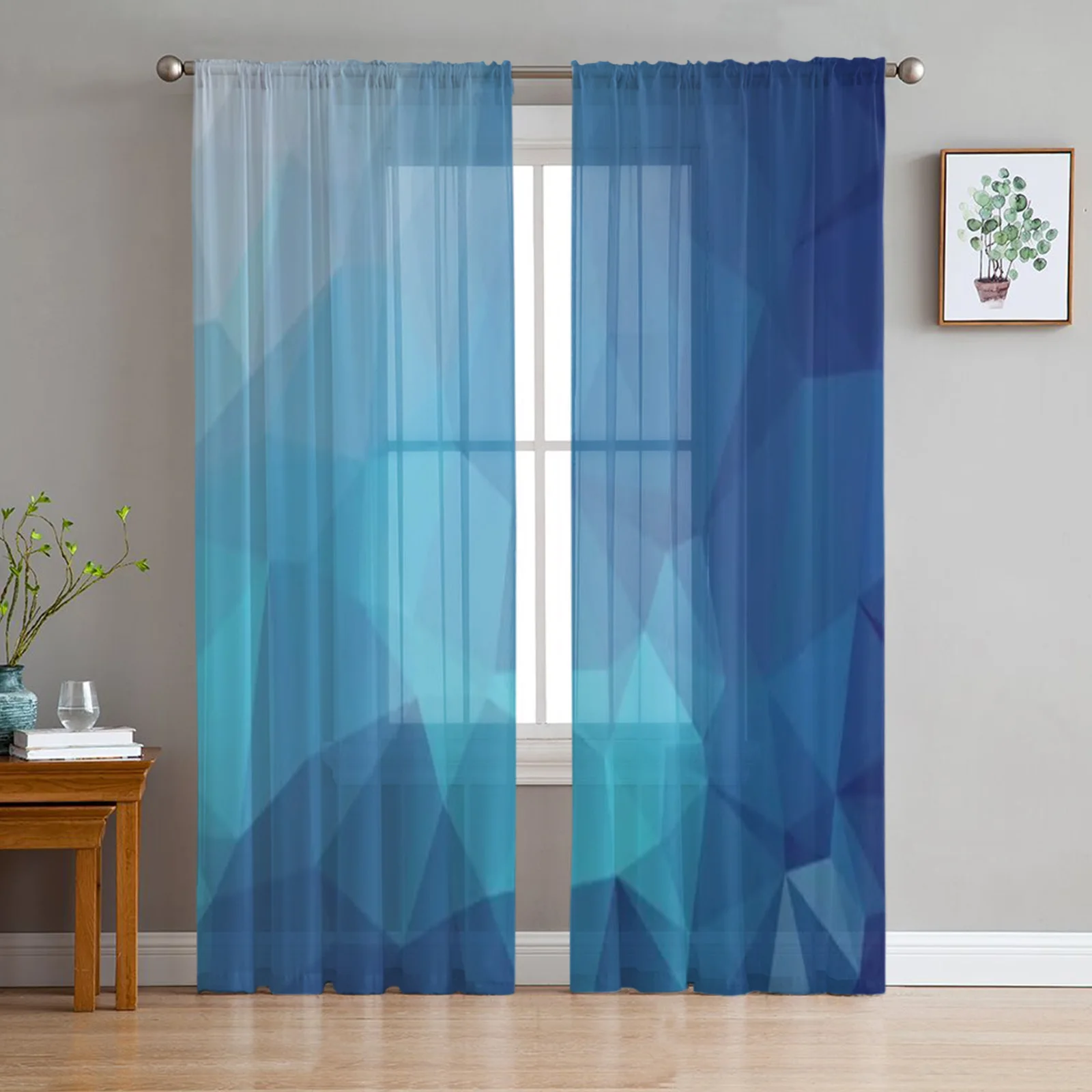 

Blue Triangular Background Tulle Sheer Curtains for Living Room the Room Bedroom Kitchen Decoration Voile Organza Curtains