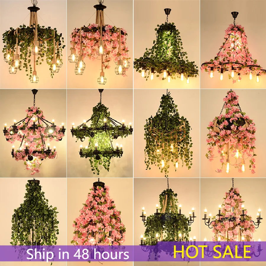 

2022 New Theme Hotel Wedding Banquet Lobby Green Plant Chandelier Restaurant Art Hemp Rope Simulation Green Plant Pendant Light