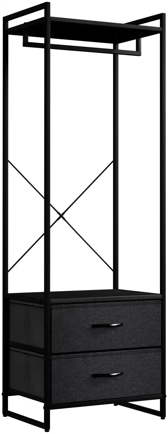 

Полка для одежды с ящиками-подставка для одежды-деревянный верх, стальная рама и тканевые ящики-высокий органайзер для хранения в шкафу-S