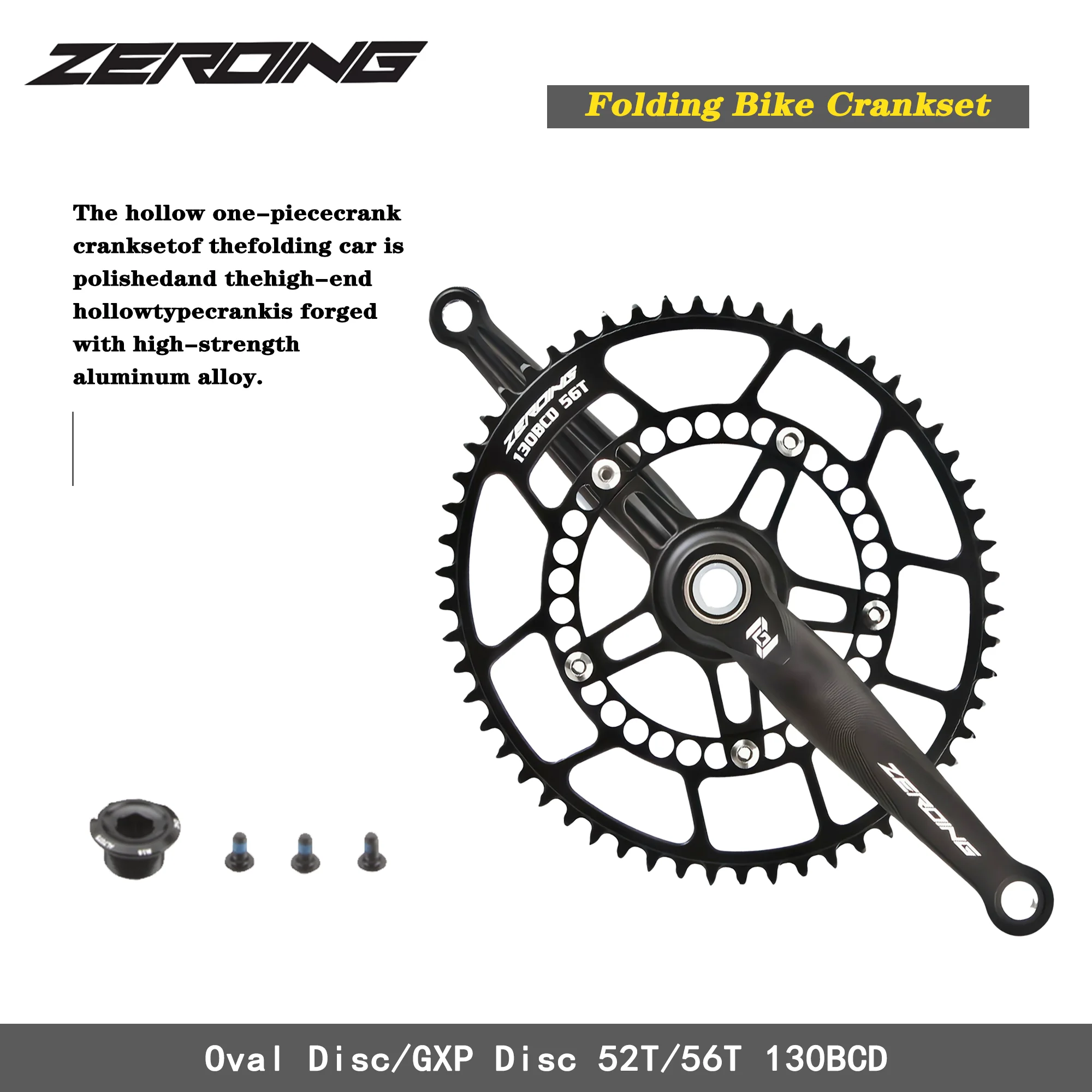

ZEROING Crankset Folding Bicycle Crank Oval Plate 130BCD GXP Aluminum Alloy Hollow One Crank Precision Gear Row Bicycle Parts