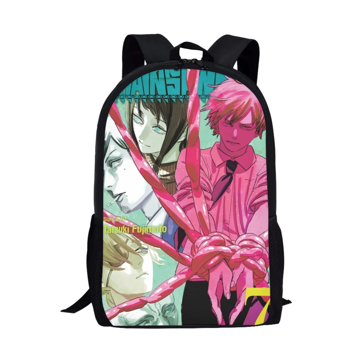 

Chainsaw Man Anime Cartoon Backpack New Students Leisure Canvas Schoolbag Adjustable Handle Girls Boys Outdoor Travel Satchel