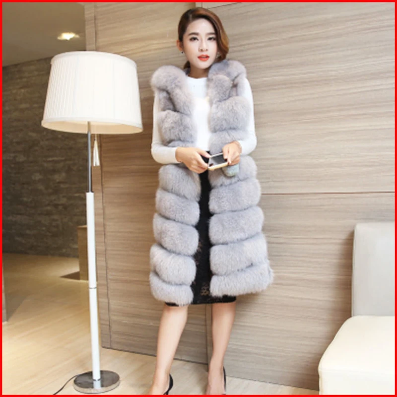 Natural Fur Vest Fox Fur Vest Women's Mid-length Slimming Fox Fur Hoodie Warm Jacket High Quality Fur Coat Raccoon Vest