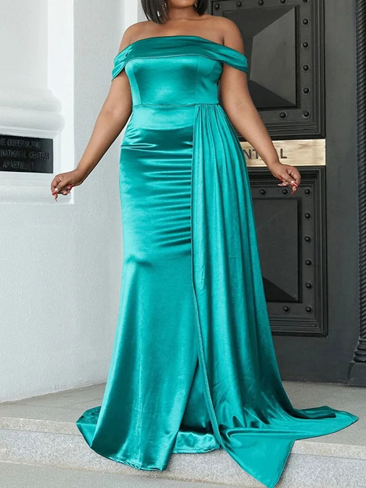 

African Dresses For Women Summer Even Party Bell Trumpet Bare Shoulder Backless Mermaid Dress Bodycon Celebrity Birthday Outfits