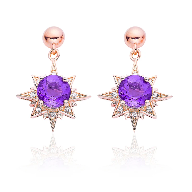 

UMCHO Made in 100% Sterling Silver Natural Amethyst Stud Earrings Women's Party Wedding Women's Jewelry Gifts