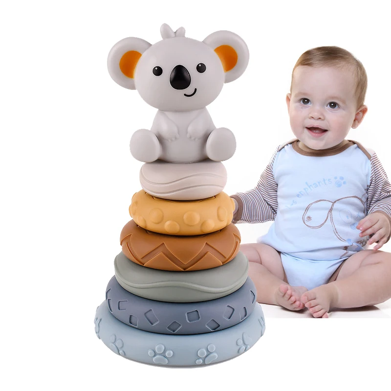 

Kids Educational Rainbow Circle Sixlayer Stacking Blocks Toy Baby Education 3d Soft Cube Game Rubber Teether Squeeze Circle Toys