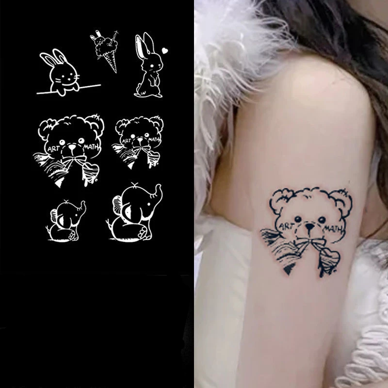 2022 New Cute Cartoon Rabbit Bear Elephant Art Waterproof Juice Tattoo Stickers for Woman Man Body Temporary Tattoo Fake Tattoo