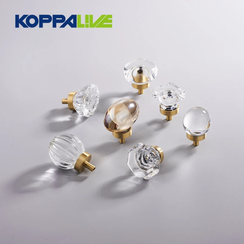 Латунные ручки из искусственного хрустального стекла KOPPALIVE, кухонные ручки для шкафа, для мебели, комода, ящиков, гардероба, прозрачные ручки