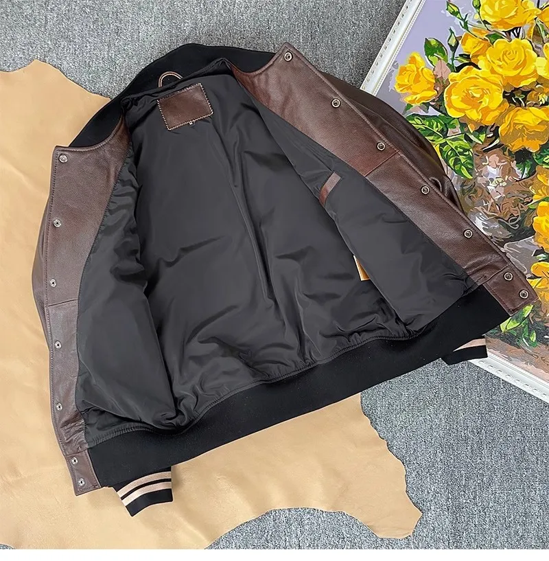 Высококачественная потертая куртка в стиле ретро коричневая из воловьей кожи Tea