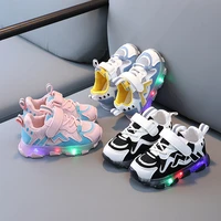 2022 spring childrens light sports shoes 1 3 6 years old boys black mesh luminous sports shoes girls pink soft running shoes