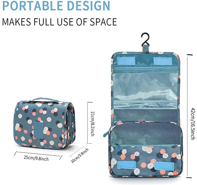 Travel Toiletry Bag ,Travel Bag for Women with Hanging Hook,Traveling Makeup Organizer,Waterproof Cosmetic Bag Container, Protab