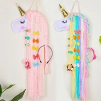 unicorn rainbow felt hair pin clip storage organizer wall hanging decor macrame girl kawaii room home craft gift bohemian tassel