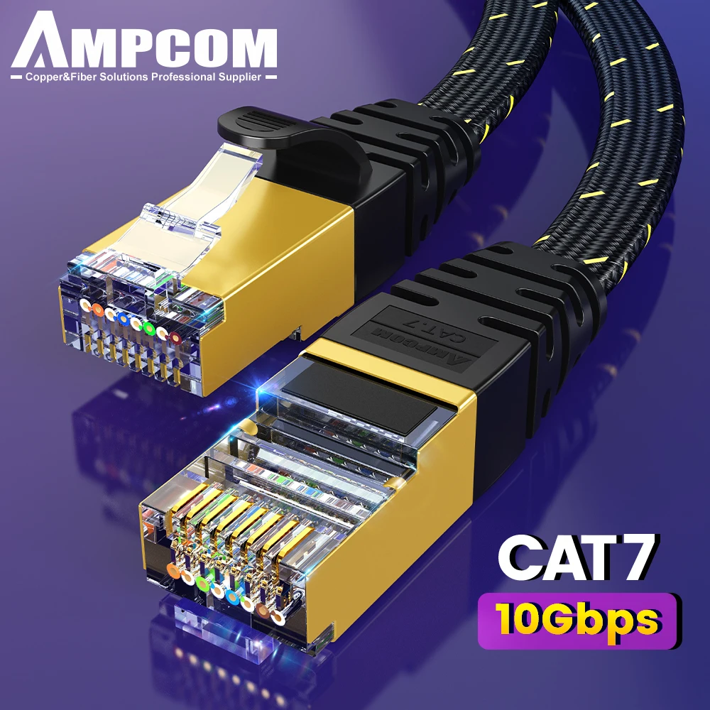 

4269 Ampcom Cat7 Ethernetkabel Platte Lan Kabel Sftp Ronde RJ45 Netwerk Kabel CAT7 Internet Cord Voor Router Modem Pc PS4