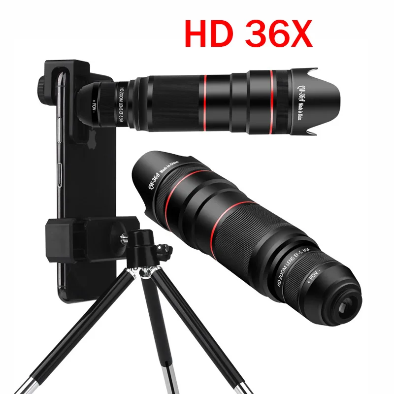 

HD 36X Phone Lens Camera Telephoto Zoom Monocular Telescope Lens SelfieTripod For All Smartphones Adjustable Cell Phone Lenses