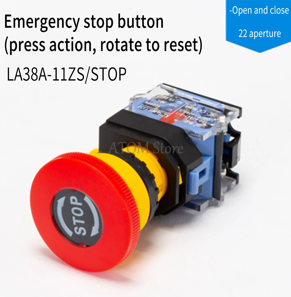 

Кнопка аварийного выключателя с грибовидной головкой, самоблокирующаяся кнопка la38-11zs, аварийная остановка питания 22 мм