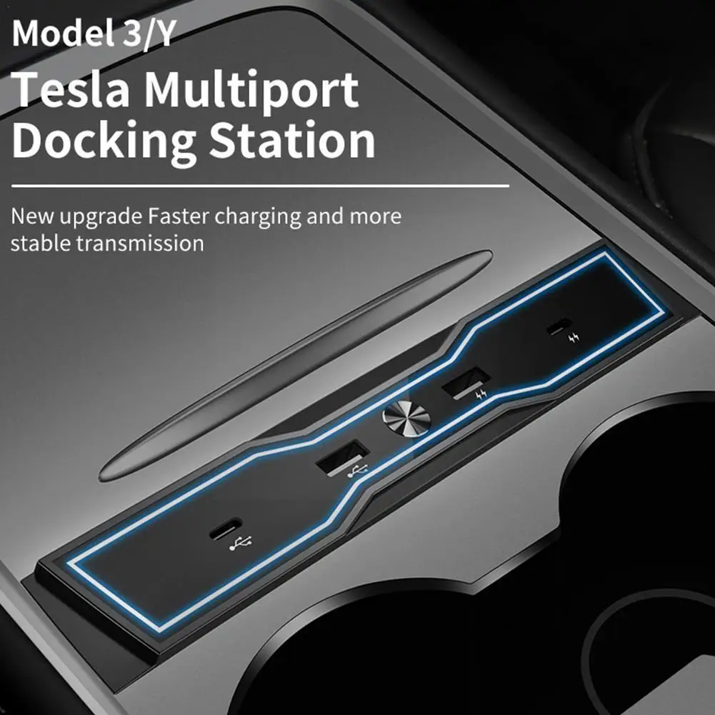  for Tesla Model 3 Y 2021 2022 27W Quick Charger USB Intelligent Station Adapter Shunt Car Splitter Extension Hub Docking Po D0W3