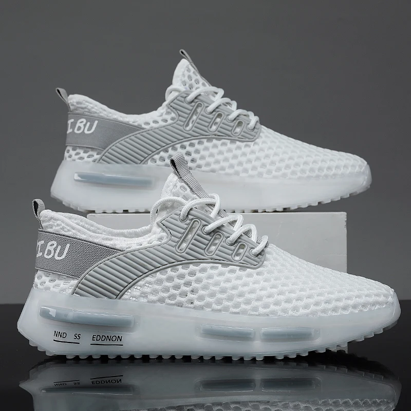 Men Sneakers Light Breathable Walking Shoes Outdoor Comfortable Leisure Lace Up Mesh Gym Shoes