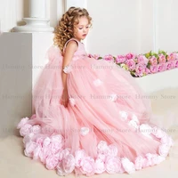 lovely pink flower girl dress sleeveless scoop 3d flowers ball gown christmas party gown for birthday first communion dress