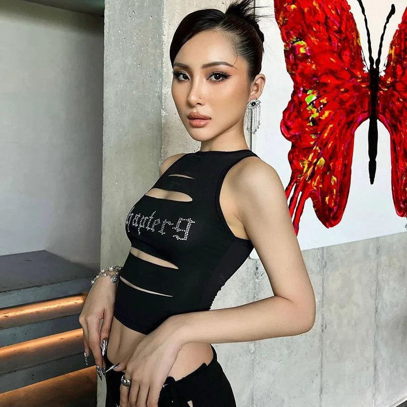 

High Quality 2023 Women T-shirt Hollow Out Design Female Sexy Crop Top Clothes Spring Summer Fashion Tank Top Y2k Corset Top