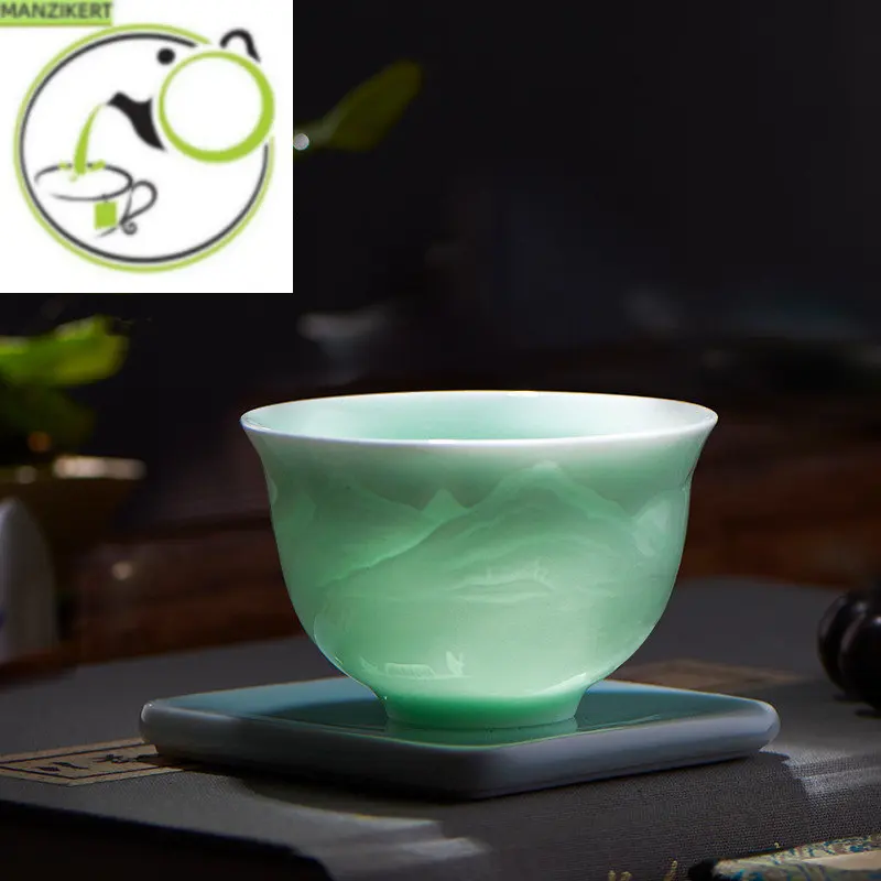 

2 pcs/lot Retro Celadon Teacup Handmade Tea Bowl Ceramic Coffee cup Chinese Porcelain Tea set Accessories Single Cup Drinkware