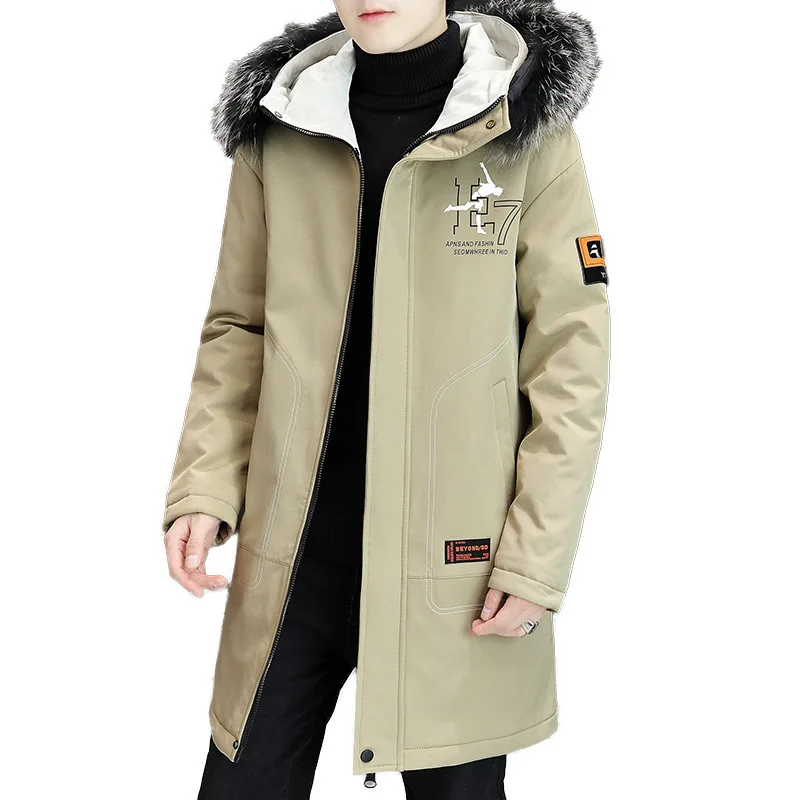 

Winter Men's Mid-length Cotton Coats Plus Fleece Thick Warm Outerwear Hooded Windbreaker Youth Male Fashion Loose Paaded Jackets