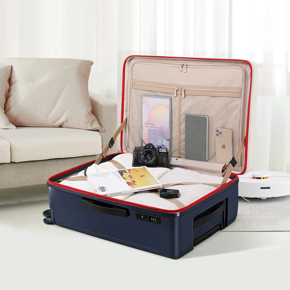 Classic blue and white two-tone luggage Large capacity trolley case Strong and durable suitcase