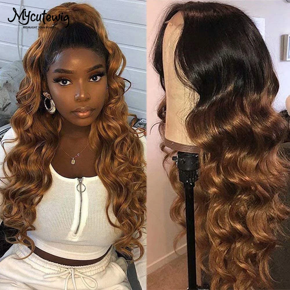 1B 30 Ombre Brown Body Wave 13X4 Lace Front Wigs Pre Plucked Transparent 4X4 Lace Human Hair Wigs For Black Women Brazilian Wig