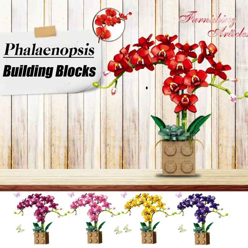 

MOC Ideas Series Big Phalaenopsis Building Block Creator Orchid Bouquet Potted Immortal Flower Model Bricks Toys For Kid Gift