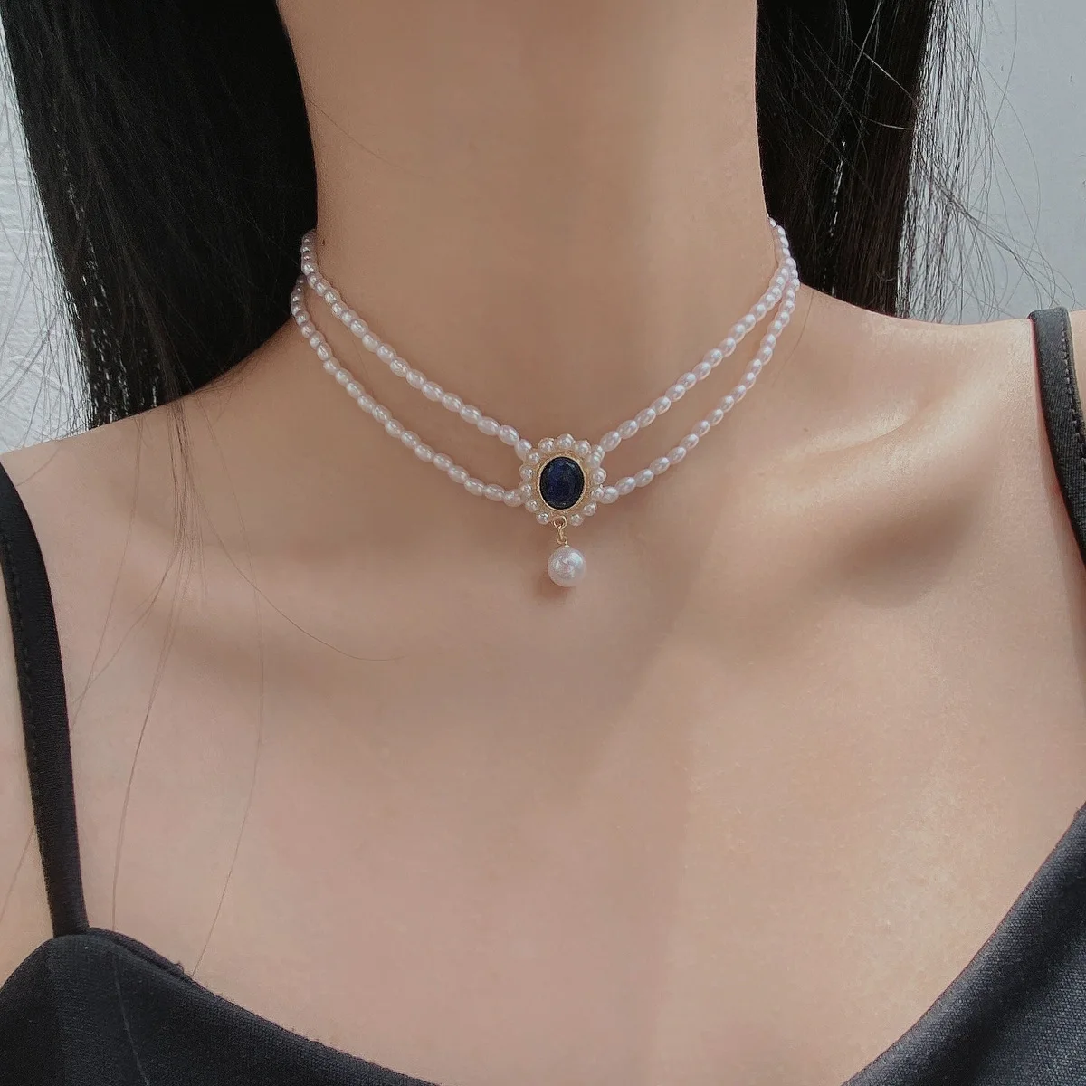 

Baroque Pearl Gem Choker Necklaces for Women Double Layer Pearl Charm Choker Pendant Necklaces Boho Jewelry Christmas Gift New