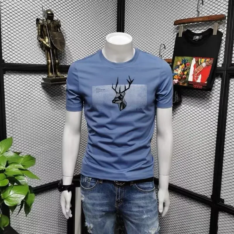 Pure Cotton Short Sleeve T-Shirts For Men Loose Fit Summer Fashion Trendy Half Versatile Clothes Crew Neck Style