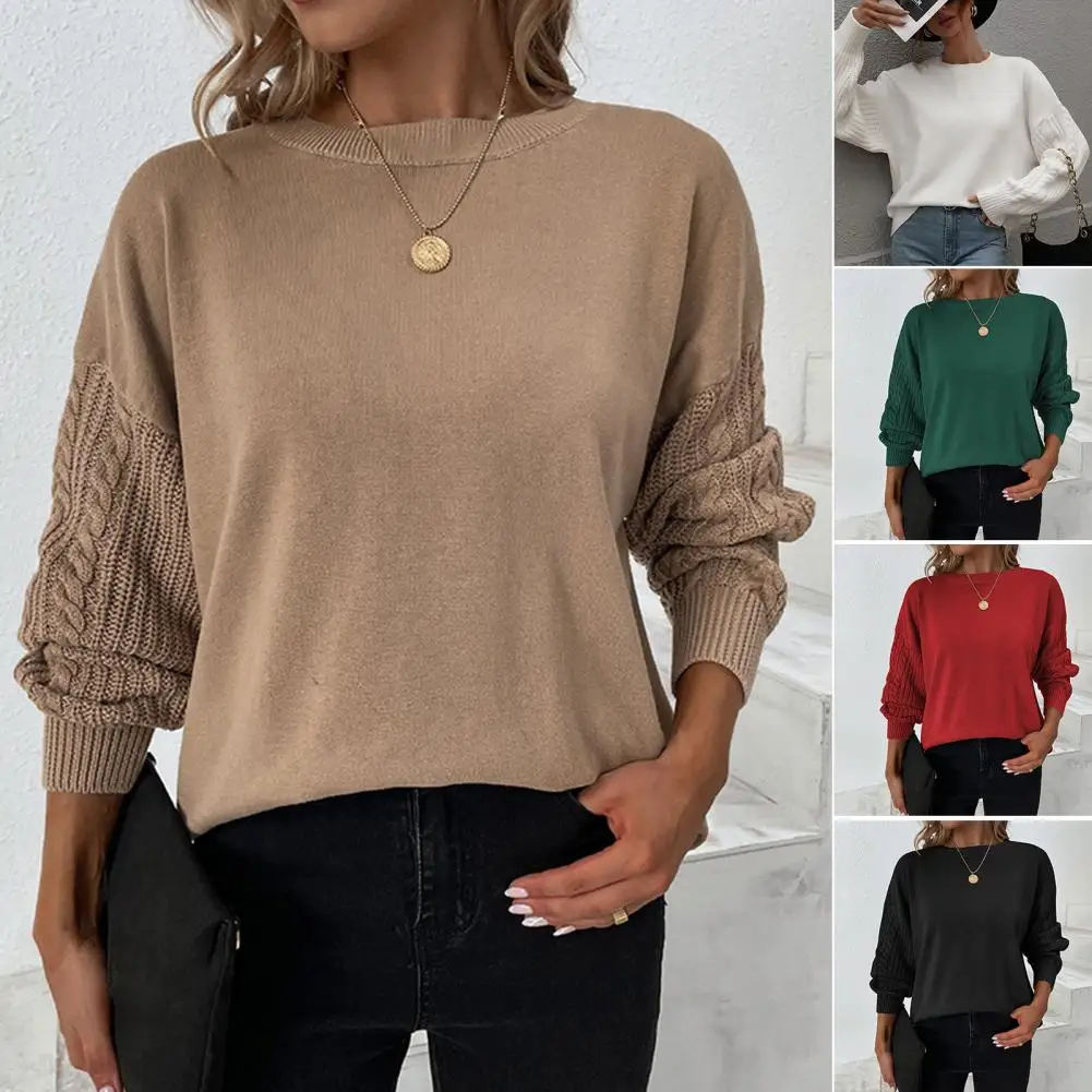 

Twist Stitching Lantern Long Sleeves Winter Sweater Thickened O-Neck Pullover Sweater Casual Warm Elastic Casual Sweater Top