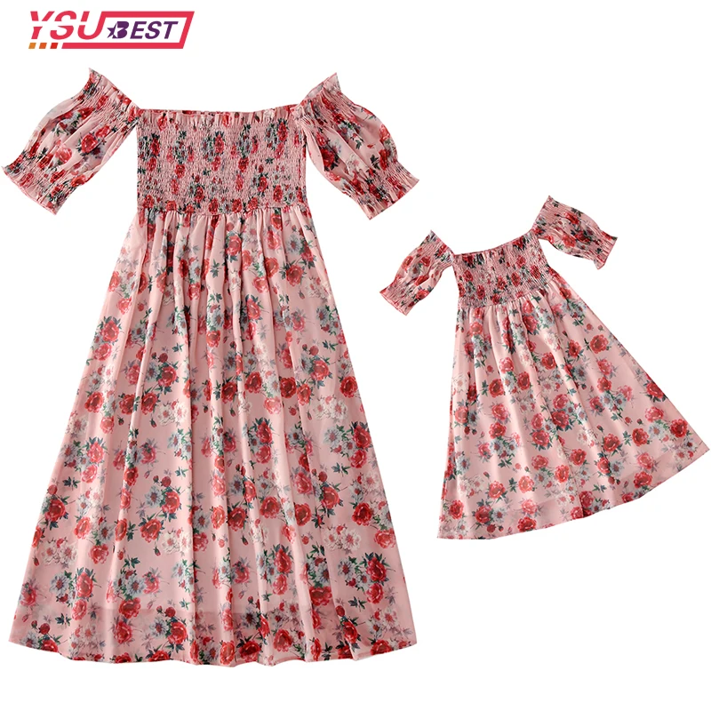 

Платье для мамы и дочки, с вырезом лодочкой и открытыми плечами