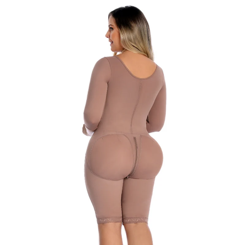 Full Body Postpartum Waist Trainer  Hook And Eye Closure Adjustable Breast Support Bodysuit Shapewear Tummy Control Mid Sleeve