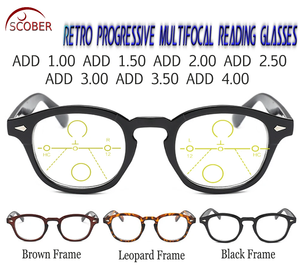 

Scober = Progressive Multifocal Reading Glasses Classic Retro Vintage Black/brown Eye Frame See Near And Far Top 0 Add +1 To +4