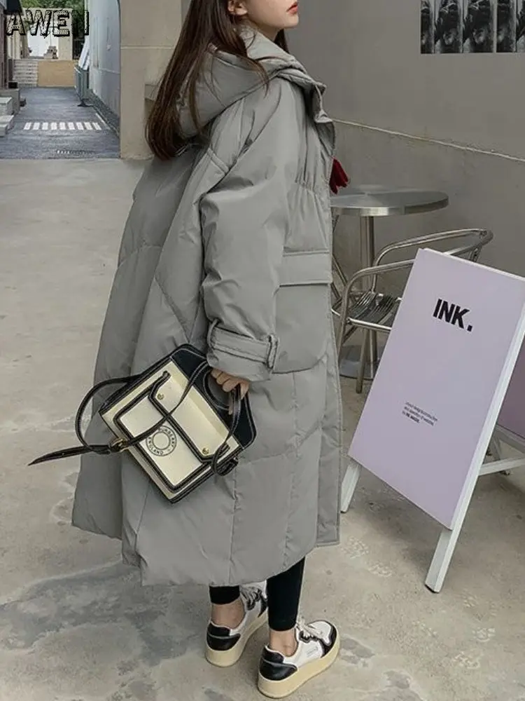 Winter Warm Cotton Padded Parkas Women Long Sleeve Pockets Hooded Oversized Female Down Jackets Casual Thicken Overcoat Ladies