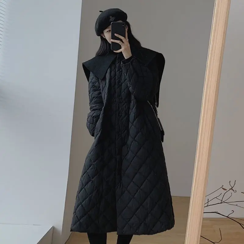 2022 Winter New Mid-length Cotton-padded Clothes Women's Doll Collar Thickened Cotton-padded Jacket Fashion Design Coat