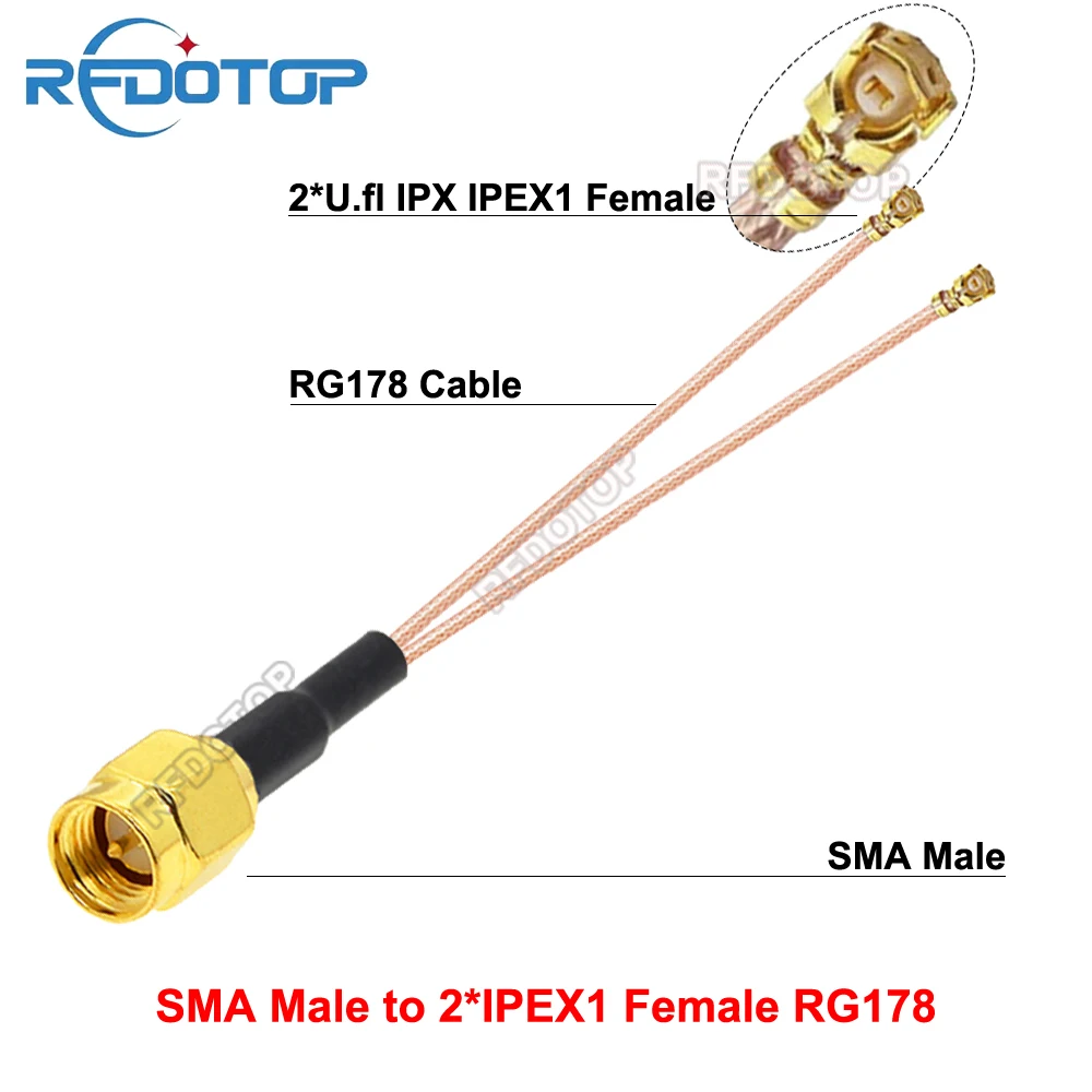 1 шт. SMA штекер-2 × uFL/IPX1/IPEX1-совместимый гнездовой разъем RG178 удлинитель кабеля