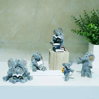 elephant reading book miniature diy dollhouse fairy garden figurine collection decor luck statue desktop living room decoration