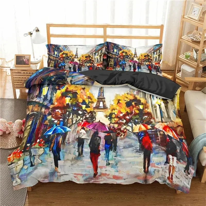 3D Print Eiffel Tower Bedding Set Duvet Cover Comforter Bed Quilt Pillowcase King Queen Twin Size Boys Girls Adults